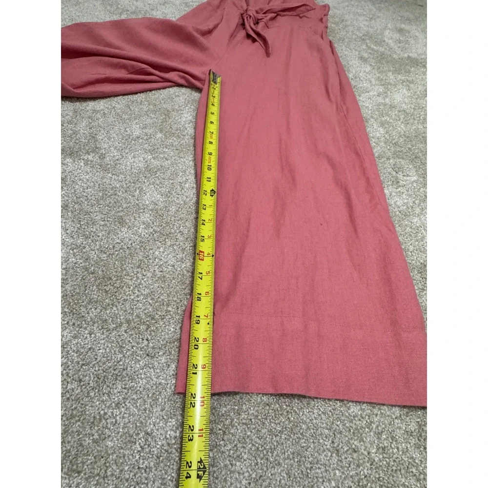 LOFT Outlet Womens Large Petite Pink Linen Blend Tie Front Wide Leg Jumpsuit NWT - Picture 9 of 10